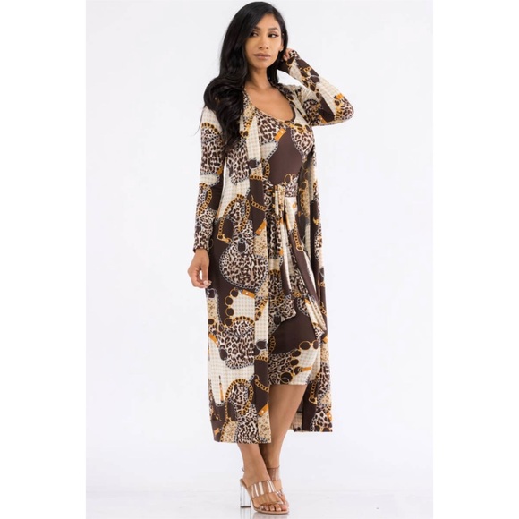 Two-Piece Dress and Cardigan Set, Sizes Small - 1XLarge (Chain Print) - Picture 4 of 6